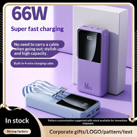 Batterie externe à charge ultra-rapide 20000mAh, chargeur portable avec écran numérique et 4 câbles intégrés pour appareils intelligents, cadeau de voyage