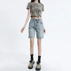 Phụ Nữ Tùy Chỉnh Kích Thước Cao Eo Quần Short Denim Giản Dị Rắn Quần Jean Ngắn