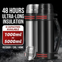 BORGE Bouteille d'eau isotherme en acier inoxydable grande capacité (1000ML-5000ML) avec sangle de transport, idéale pour les voyages