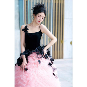 S2675L nuova moda francese di vendita calda con bretelle rosa nero Splicing elegante abito da sera di alta qualità - Product Image 3