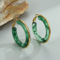 Boucles d'oreilles créoles rondes vintage en acrylique, plaquées or 18 carats, en acier inoxydable et résine, motif écaille de tortue, pour filles