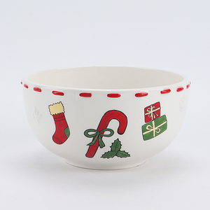 Plateau de Noël festif en céramique à 4 compartiments - Motif Père Noël, sapin et canne à sucre avec bords cousus rouges. - Product Image 6