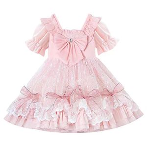 Customizable Wholesale New Innovations Latest Design pink Bows Bottom <strong>Lace</strong> Sequined Girls <strong>Dresses</strong> for Party - Product Image 1