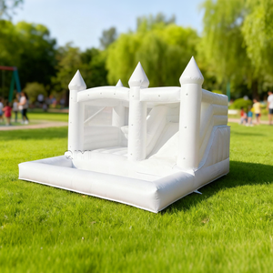 Château gonflable blanc avec toboggan et piscine, taille personnalisée, bâche en PVC 0,55 mm, capacité 500 kg, usage commercial, pour enfants, intérieur/extérieur - Product Image 1