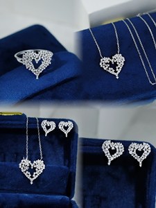 Ensemble de bijoux en or blanc 18 carats en forme de cœur Xinfly, or AU750, bijoux de famille, collier, boucles d'oreilles et bague, cadeau, bijoux fins - Product Image 2