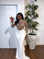 Robe de soirée sirène en maille ornée de strass pour femme, manches longues, col transparent, en satin, longue, pour mariage, fête ou bal de promo – Direct Usine