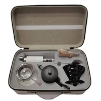 Offre Spéciale Service à café portable mini sac à café en cuir Bouilloire en acier inoxydable moulin à café