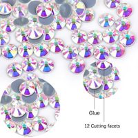 Rhinestone Kristal Kaca Putih OPL AB Hotfix Perekat Setrika, 12 Sisi, untuk DIY Seni Kuku, Pakaian, dan Kerajinan