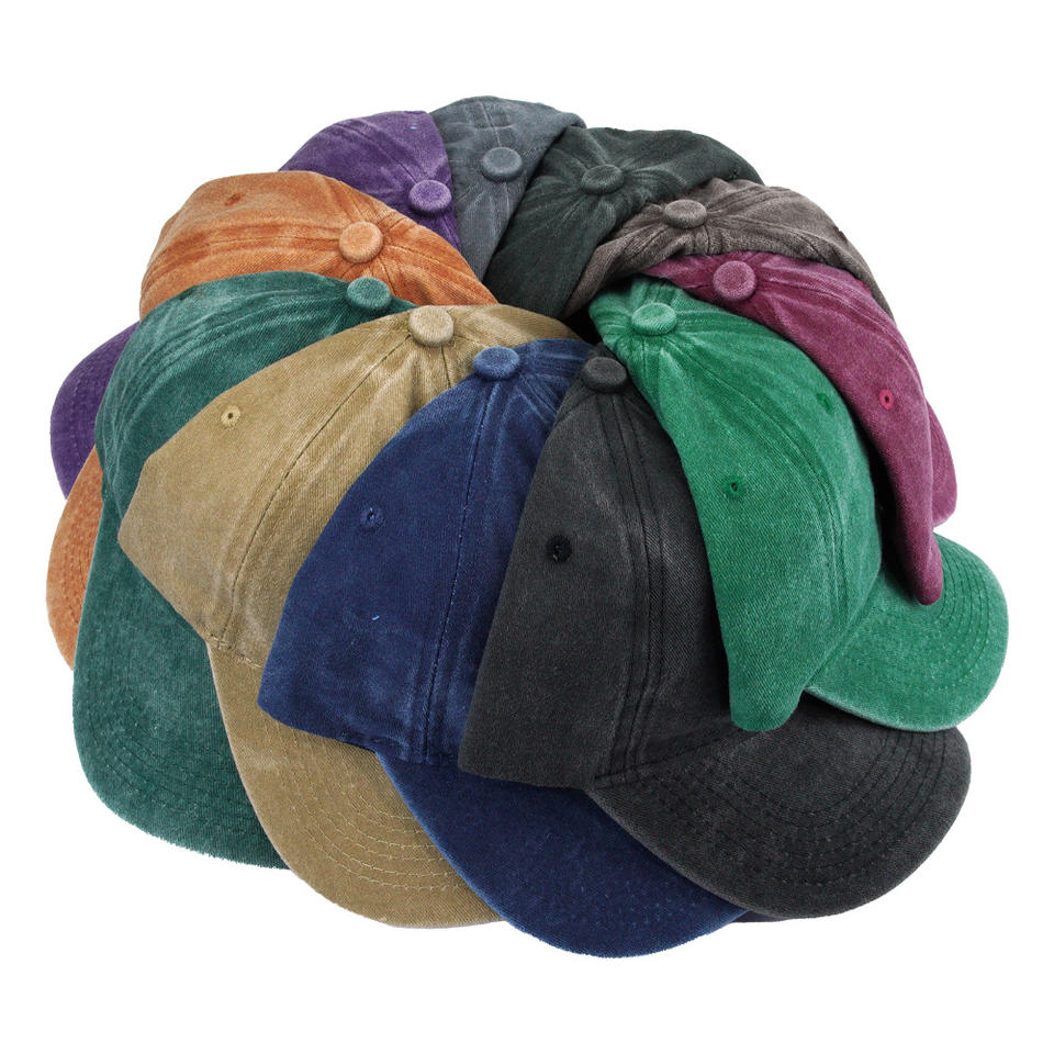 Solid Color Washed Plain Cotton 6-Panel Baseball Cap Retro Curved Brim ...