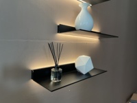 Étagère murale flottante en forme de L moderne avec éclairage LED, en aluminium poli, pour la maison, l'appartement, la chambre, l'hôtel