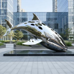 Modern Marine Sculpture Stainless Steel <strong>Whale</strong> <strong>Art</strong> for Garden Water Feature Outdoor Decor - Product Image 1