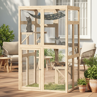 Enclos Moderne en Bois pour Chat, Grand et Stable, avec 3 Plateformes, Revêtement Poudré, Montage Facile, Cage et Abri Extérieur