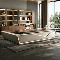 Bureau de direction en L moderne de luxe européen avec éclairage LED et armoire latérale, design en bois pour immeuble de bureaux commercial