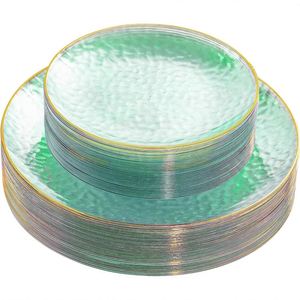 Assiettes jetables en plastique transparent doré à motif marteau robustes pour mariages et fêtes - Product Image 3