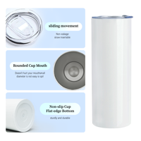 Paquete de 50 Vasos Rectos Delgados de Acero Inoxidable de Doble Pared de 20 oz, Blancos para Sublimación, con Pajita de Plástico, Envío desde Almacén de EE. UU.
