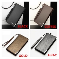 Baellerry Nieuwe PU Lederen Lange Stijl Casual Portemonnee met Metalen Rand Rits en Draagriem voor Heren, Heren Telefoonhoesje