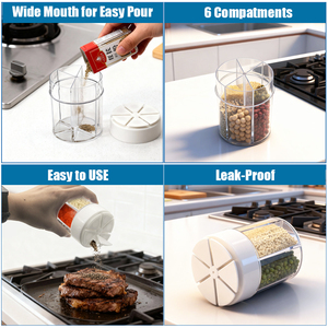 Contenitore Multi-Spezie 9oz 6 in 1, Dispenser Commerciale per Condimenti, Bottiglie in Plastica Antigoccia per Spezie - Product Image 4