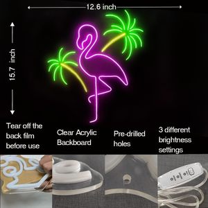 Flamant rose <span class=keywords><strong>et</strong></span> palmier <span class=keywords><strong>enseigne</strong></span> néon Led enseignes lumineuses pour décoration murale flamant rose néon - Product Image 3