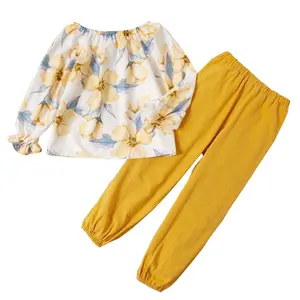 Ropa de verano para niñas de 13 años, camisas florales de manga larga, leggings de mostaza, pantalones, ropa para niñas pequeñas