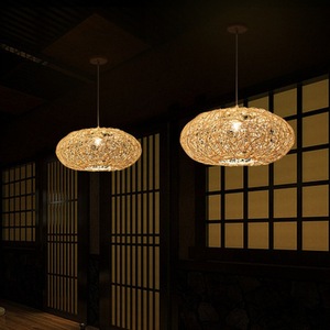 Lámpara colgante de ratán de estilo japonés, redonda, E27, LED, para restaurante, sala de té, decoración interior Zen - Product Image 3