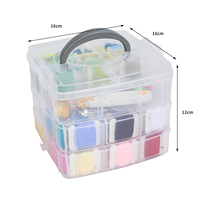 Boîte de rangement en plastique tricoté à trois couches, portable, pour kit de couture, organisateur de couture multi-compartiments, pour couture manuelle DIY et hôtels