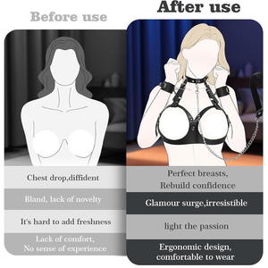 Conjunto de Arnés de Cuero BDSM para el Pecho con <span class=keywords><strong>Collar</strong></span>, Cadena, Correa, Esposas para las Muñecas, Arnés Corporal Ajustable, Lencería Fetiche para Parejas - Product Image 6