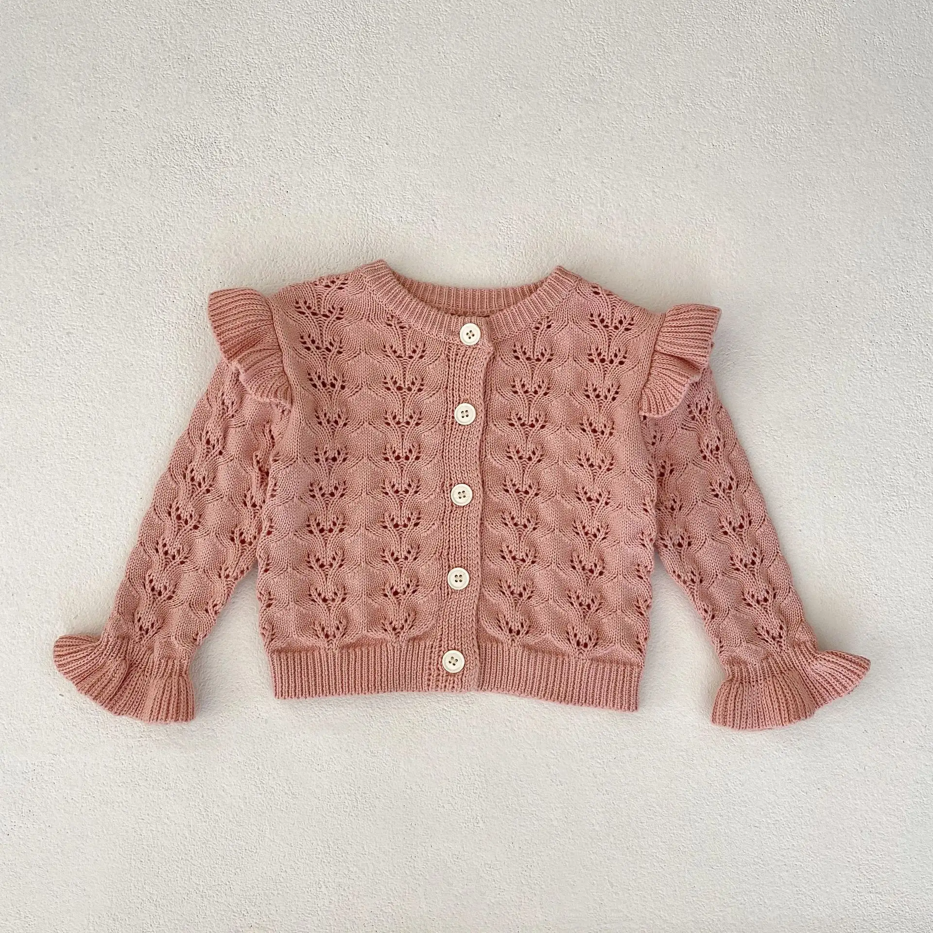 83273 mùa thu mùa đông nóng bán trẻ sơ sinh cô gái Hollow dệt kim Cardigan bé cotton màu hồng Áo len