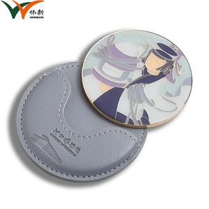Souvenir Cosmetic Mirror Custom Logo PU Pouch Round <b>Small</b> Hard Enamel Makeup Mirror - Product Image 2