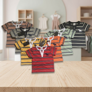 Nouveaux vêtements d'été pour enfants en gros T-shirts décontractés pour garçons à rayures imprimés personnalisés pour les tout-petits - Product Image 3