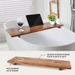 Bandeja de madera para bañera, rectangular, de madera maciza, con portavasos, para relajarse en el baño - Product Image 2