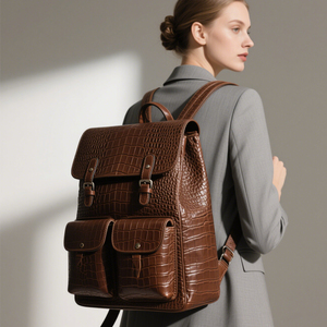 <span class=keywords><strong>Zaino</strong></span> in vera pelle di alta qualità resistente marrone pelle di coccodrillo borsa produttore personalizzato <span class=keywords><strong>donna</strong></span> <span class=keywords><strong>grande</strong></span> <span class=keywords><strong>zaino</strong></span> da viaggio - Product Image 3