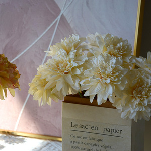 Fleur artificielle vintage à tige unique, <span class=keywords><strong>Dahlia</strong></span> à bord rôti, bord brûlé, décoration d'intérieur, style littéraire, multicolore, pour mariage - Product Image 3