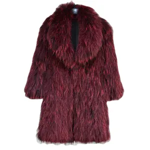 2020 Winter Neue Mode frauen echte waschbär pelz stricken warme mantel wein-rot edle jacken pullover lange mäntel CT814