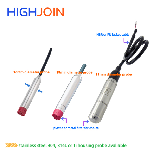 0-100m 200m 300m 16mm Small Diameter Submersible Level Transmitter IP68 High Accuracy 316L SS for Water Tank