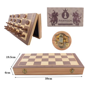 <span class=keywords><strong>Jeu</strong></span> de dames d'échecs de voyage non magnétique personnalisé 15 ''2-en-1 <span class=keywords><strong>jeu</strong></span> de société magnétique avec pièces Staunton jeux de combat en bois ennuyés - Product Image 2