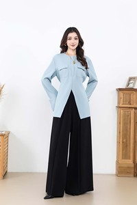 Ensemble 2 pièces pour femmes musulmanes modestes, <span class=keywords><strong>tunique</strong></span> fendue et pantalon large, personnalisable - Product Image 3