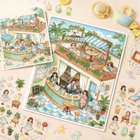 Autocollants 3D personnalisés Scène Miniature Station Balnéaire Estivale Plage Boutique Café Journal de Voyage Scrapbooking Cadeau