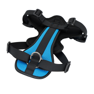 Adjustable Padded Nylon Dog <b>Harness</b> Breathable Durable <b>Black</b> Blue Medium Size Buckle Closure Simple Style for Dogs - Product Image 4