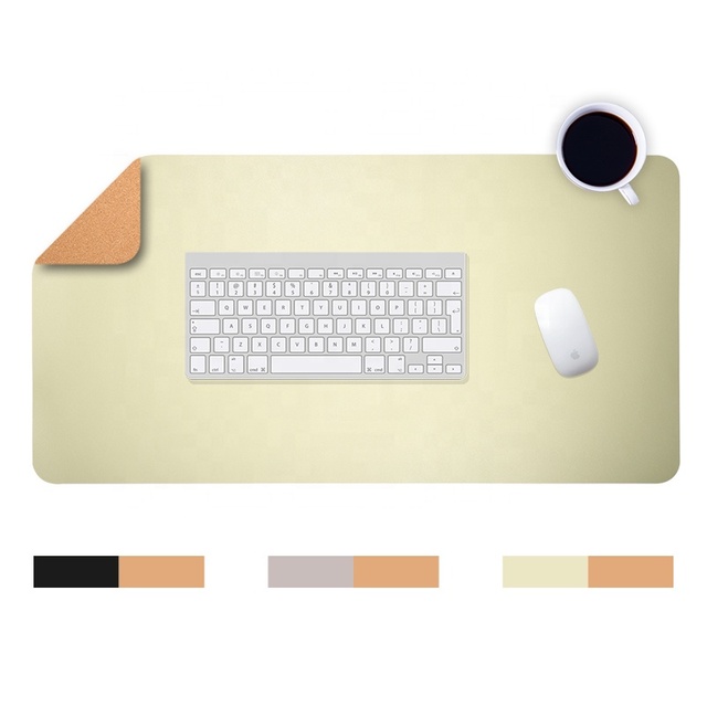 Double Sided Use PU Leather Large Cork Desk Mat