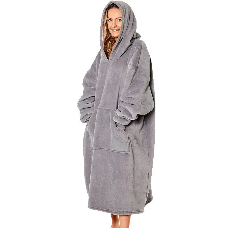 Personalizado color sólido liso de gran tamaño de un tamaño adultos Manta con capucha suave polar invierno usable Manta con capucha vestido para damas