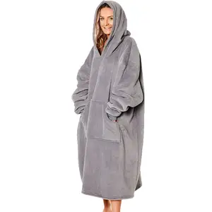customized solid color plain outsize one size adults blanket hoodie soft fleece winter wearable blanket hoodie dress for ladies