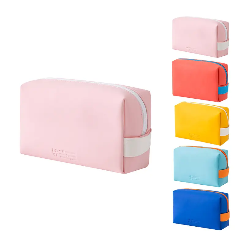 2023 Factory Directly Hot Selling Cosmetic Bag Women Portable Handle Soft Leather Makeup Pouch