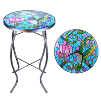 Garten Outdoor Runde Pflanzenständer Terrasse Balkon Kolibri Mosaik Glas Beistelltisch