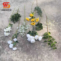 Boule de fleurs artificielle lisse en forme de tournesol et de feuilles de rose, blanche et jaune, pour toile de fond de mariage, décoration d'événements et de fêtes