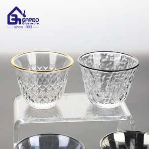 Taza de <span class=keywords><strong>Cava</strong></span> de cristal de 2OZ, taza de té de cristal grabada, diseño de borde dorado grabado elegante de alta calidad, cristalería, chapado de iones de té de estilo árabe - Product Image 5