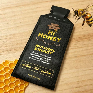 Custom Gold Foil Print bag 40g sachets Matte Black Shaped <b>pouch</b> For Natural Energy Honey Packaging - Product Image 5