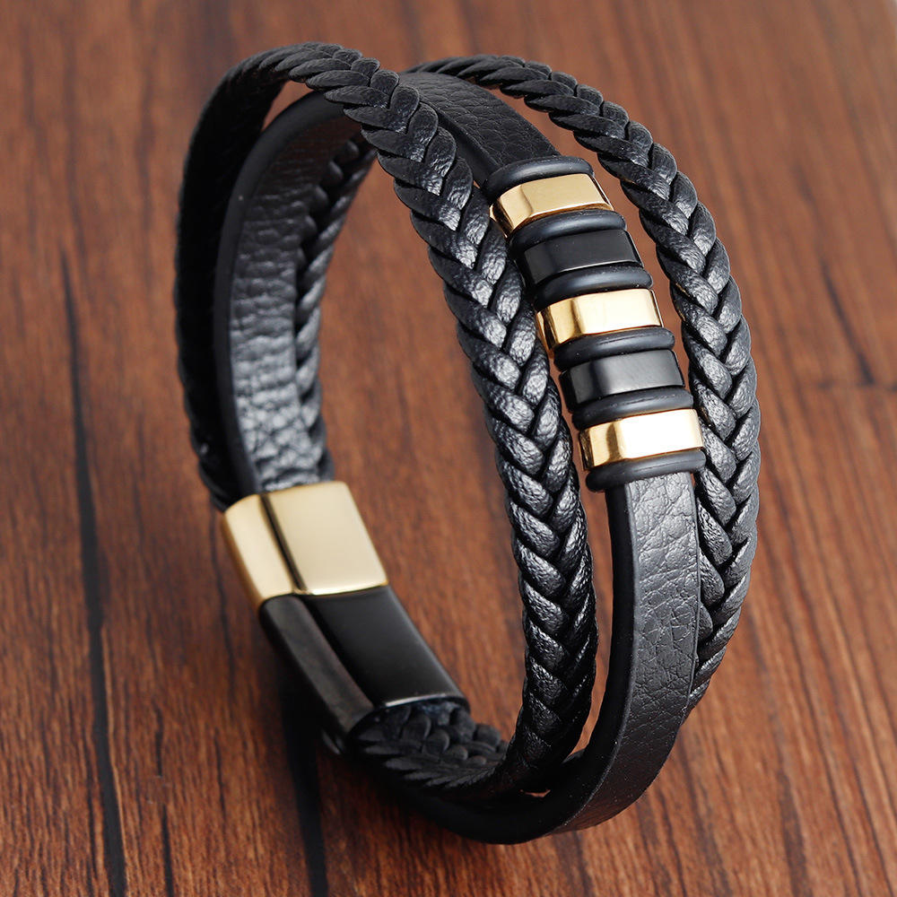 Black leather gold buckle