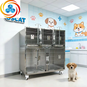 อุปกรณ์สัตวแพทย์ OSCAT กรงสัตว์เลี้ยงสแตนเลส 304 พร้อมฉากกั้นแบบถอดได้ ดีไซน์ 5 ประตู ล้อทางการแพทย์แบบเงียบพร้อมเบรก สำหรับใช้งานเชิงพาณิชย์ - Product Image 1