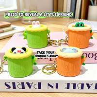 Porte-clés en silicone en forme de souche d'arbre avec animaux rétractables (lapin, grenouille, panda, ours) – Jouet anti-stress à presser pour soulager le stress et décorer les sacs