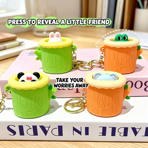 Silicone Tree Stump <b>Pop</b>-<b>Up</b> Animal Squishy Keychain Rabbit Frog Panda Bear Squeeze Fidget <b>Toy</b> for Stress Relief and Bag Decor - Product Image 2